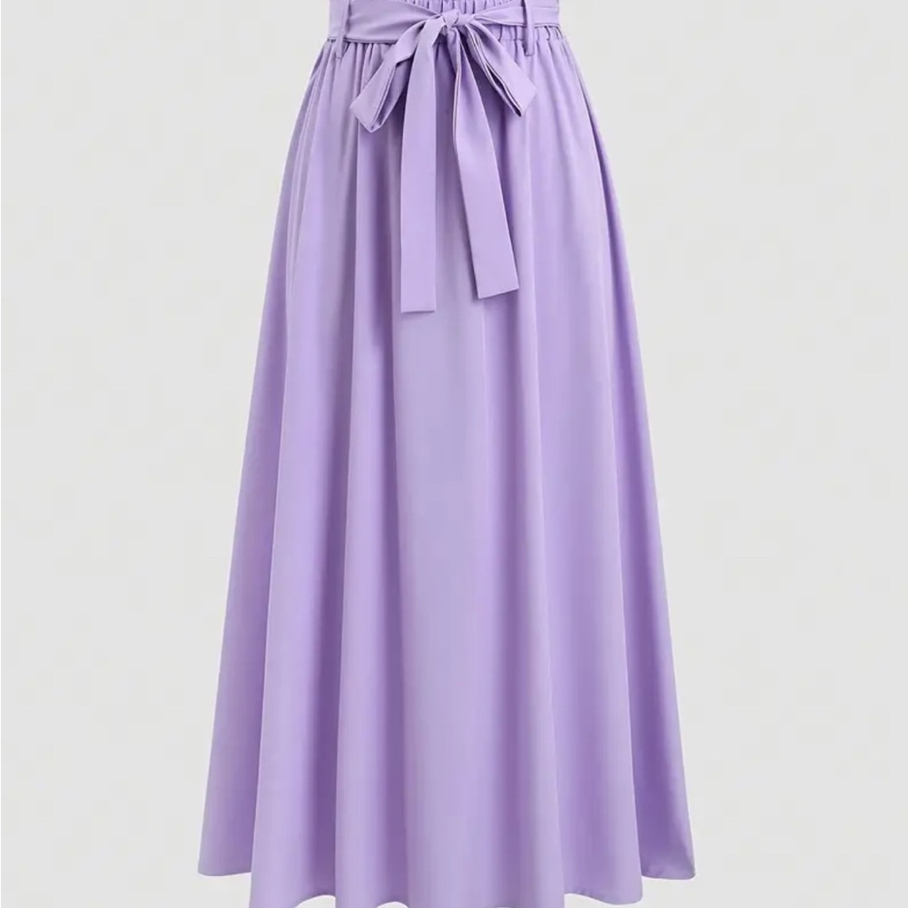 Lavender High Waist Maxi Skirt with Tie Belt – Flowy A-Line Silhouette